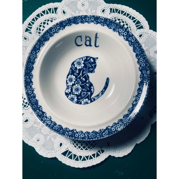 Vintage Norma Sherman Royal Crownford Calico Cat Blue Bowl Trinket Dish - Picture 1 of 2